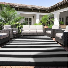 STRICKLANDHOME Āra paklājs Reversible Plastmasas salmu paklājs terasei Ūdensizturīgs liels āra paklājs RV Patio Camping Backyard Deck Picnic Beach Black and White