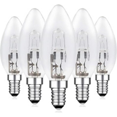 EASYIVY halogēnās spuldzes C35 E14 Candle 28 W, halogēnās sveces spuldzes Dimmable Warm White 2700 K, caurspīdīgas E14 spuldzes lustrām, piekaramajiem gaismekļiem, galda lampām, 5 gab. iepakojumā