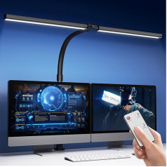 Tyonto 1300LM Doppelkopf Schreibtischlampe LED Dimmbar Fernbedienung, 24W 80CM Klemmbare Monitor Lampe Tischlampe Tageslichtlampe Tageslichtlampe klemmbar desk für Homeoffice Schwenkarm,lamp bürolampe schreibtisch