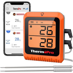 ThermoPro TP25H2 virtuves termometrs ar taimera un trauksmes funkciju, 150 metru, Bluetooth, gaļas, grila, cepeškrāsns termometrs