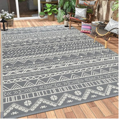 MCOW Āra paklājs Waterproof 5x8ft Patio Clearance Reversible Camping Mat Plastic Straw Rugs for RV, Motorhome, Balcony, Backyard, Picnic, Deck, Grey and White