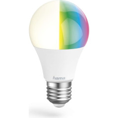 Hama WLAN LED lampa E27 (viedā mājas lampa 10 W spuldzīte, aptumšojama, daudzkrāsaina RGBW, WiFi ar balss vadību un lietotni, saderīga ar Alexa, Google, Siri, Apple, nav nepieciešams centrmezgls)