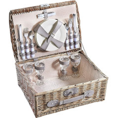 Kobolo Picnic Basket Picnic Case - Accessories for 4 People - Grey Willow - 43 x 33 x 18 cm