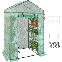 VEVOR Walk-In Greenhouse 1.4 x 0.7 x 2.0 m Greenhouse with Shelves, Set Up in Minutes, High Strength PE Cover with Door & Windows and Steel Frame, Suitable for Planting and Storage, Green