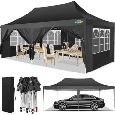 COBIZI Pavillon partyzelt 3x6 wasserdicht stabil Winterfest,Pop-Up faltpavillion Kommerzielle sofort aufklappbare Vordächer Outdoor Gartenzelt Partyzelt mit 6 Seitenteilen für Party Festival,Schwarz