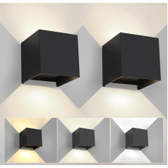 Pack of 2 Wall Light Outdoor Indoor Adjustable 3 Light Colours LED Wall Lamp Outdoor Wall Lights Modern Black 12 W IP65 Waterproof Square Aluminium Wall Light Adjust the Light Angle