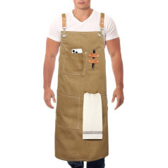 LittleMax Kochschürze für Männer und Frauen, Kreuzrückengurt, Schürze mit Taschen, Baumwoll-Leinen, Arbeitsschürze für Küche, Kochen, Grillen, M-XXL