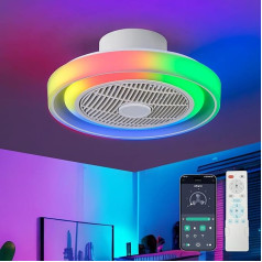 LMiSQ Modern RGB griestu ventilators ar apgaismojumu Reversible Ceiling Fan Quiet 3 krāsu temperatūras 6 vēja ātruma Smart griestu ventilators ar apgaismojumu un tālvadības pults lietotni