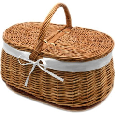 MyBer® Wicker Basket Picnic Basket Sturdy Carry Basket with 2 Lids Made of Wicker Brown with Fabric Insert K1-030-SW