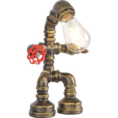 Kaj Hejmo Ūdens cauruļu robota stila galda lampa - Vintage industriālā galda lampa Steampunk lampa Dzelzs retro nakts lampa Vintage mēbeļu rotājumiem (bronzas stils A)