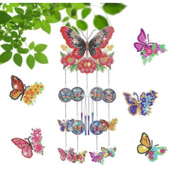 EEEKit Diamond Painting Wind Chimes, Butterfly DIY Crystal Art Wind Chimes Pendant Set, divpusējs 5D Hanging Ornament pieaugušajiem, mājai, dārzam