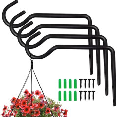 Ticway Hanging Plant Brackets (4 Pack - 6 collas, melns) Ar rokām kalti taisni āķi iekštelpu āra piekaramajām laternām Putnu barotava Ziedu grozi Mājas apdare