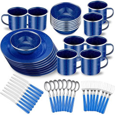 Nuogo 48 Piece Enamel Camping Tableware Set for 8 - Includes 6