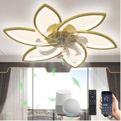 Revneey klusais griestu ventilators ar apgaismojumu LED 66 W lampa ar ventilatoru ar Alexa Google Assistant Griestu gaisma ar ventilatoru Dimmable 6 ātruma līmeņi guļamistabai Dzīvojamā istaba Zelts