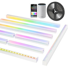 Yeexppz RGB IC LED josla ar 5 m LED sliedi, viedā LED sienu apgaismojuma josla, lietotne, Alexa un Google Assistant vadībai, LED josla, profila LED kanāls telpām, grīdlīstes