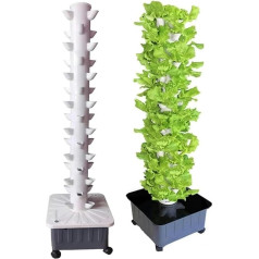 LAMEDOAT Hydroponic Tower-Anzuchtsets, 15 etāžu, 45 Pflanzplätze, vertikaler Wachstumsturm, selbstbewässerndes Anbausystem, für Kräuter, Obst und Gemüse mit Befeuchtungspumpe, Adapter, Netztopf