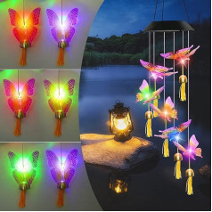 Butterfly Solar Wind Chimes Krāsu karājas karājas saules gaismas ārā ūdensizturīgs automātiskās LED gaismas ar zvanu karājas lampas mātei apdares dārzs