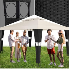 tectake Poly Rattan Gazebo 3 x 4 m, dvigubo stogo sistema, užtikrinanti gerą oro cirkuliaciją, nepraleidžianti vandens, sodo pavėsinė, pavėsinė sodui ir terasai (Black Cream)