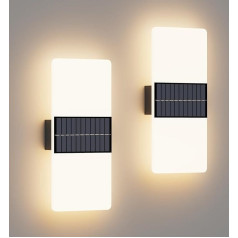 Coinmit Pack of 2 LED Solar Battery Wall Lights, IP44 bezvadu sienas lampas, akrila saules gaismas āra sienas lampas, dekoratīvās sienas lampas lieveņiem, terasei, gaitenim, dārzam, garāžām