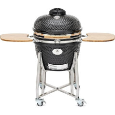 FLAME ROCK Kamado Grill 24 B Pro Keramic Barbecue - Grils uz kokogļu oglēm ar bambusa plauktu, termometru uz vāka, spēcīgu siltuma izolāciju, stikla šķiedras blīvējumu, melns, 24 collas