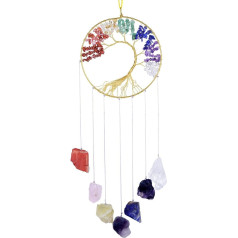 Nupuyai Handmade Raw Stones Wind Chime Dzīvības koks dārgakmeņi Dārza apdare 7 Čakras dziedināšanas kristāli Hanging Ornaments Istabas apdare