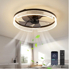 CANEOE Griestu ventilators ar apgaismojumu, moderns LED dimmējams griestu apgaismojums ar ventilatoru, 30 W ar tālvadības pulti, 6 ātrumi guļamistabai, ēdamistabai (melns)