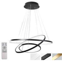 ZXM Modern LED lustra ēdamgalds LED 3 gredzeni LED dimmable tālvadības pults gaisma Dzīvojamās istabas griestu gaisma Guļamistabas augstums regulējams piekaramais apgaismojums, melns, 80 + 60 + 40 cm (113 W)