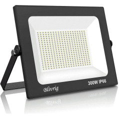 Blivrig 300 W LED prožektors āra siltā baltā krāsā 3000 K, 30000 LM īpaši spilgts āra prožektors, IP66 ūdensizturīgs LED prožektors, āra lampa dārziem, pagalmiem, garāžām, viesnīcām