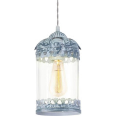 EGLO Pendelleuchte Esstisch Langham, Hängelampe Laterne für Wohnzimmer und Esszimmer, Vintage Esszimmerlampe aus Metall in grau-blau, Lampe hängend mit E27 Fassung