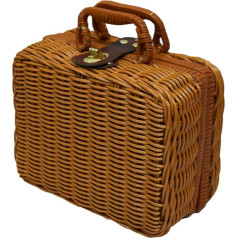 SEWACC Picnic Basket with Insert Rattan Storage Basket Vintage Rattan Handbag Rustic Picnic Basket Makeup Storage Case for Camping, Wedding, Valentine's Day, Gift