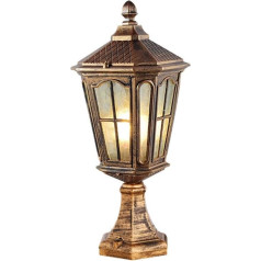 WFZRXFC Retro Bronze Square Outdoor Post Light Europäische E27 Wand Post Lampe Aluminium Mit Sockel Ansicht Post Laterne Villa Beleuchtung Mit Wassermuster Glas Lampenschirm Säulenleuchte