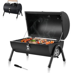 HaSteeL Portable Charcoal Grill, neliels saliekamais āra grils, mini grils, melns, ar termometru, kompakts galda grils kempingam, piknikam, pagalmam, terasei, 116 kvadrātcollu &