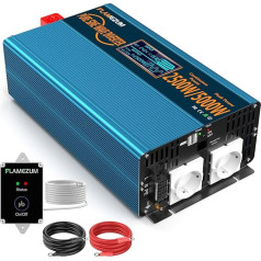 2500 W tīra sinusoidālā viļņa invertors no līdzstrāvas 12 V līdz maiņstrāvas 230 V sprieguma pārveidotājs strāvas invertors ar 2,4 A dubulto USB pieslēgvietu, tālvadības pulti un LCD displeju saules panelim