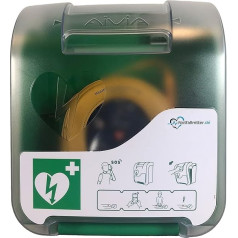 Notfallretter.de® AED PAD360P defibriliatoriaus rinkinys su AIVIA-IN plastikine sienine dėže, 1-osios pagalbos vadovu ir vietos kampu