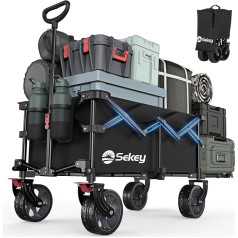 Sekey Flexi 4019 XXL Foldable Handcart with Expandable Tailgate 135 L & 200 L Foldable Fishing Trolley Foldable from Four Directions up to 150 kg Black