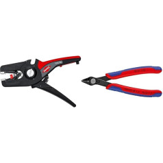 KNIPEX PreciStrip16 automātiskās stiepļu noņēmējas (195 mm) 12 52 195 SB & elektroniskie supernaži, elektroniskie sānu griezēji mīkstiem vadiem un optisko šķiedru kabeļiem 125 mm, 78 61 125, sarkani/zilie