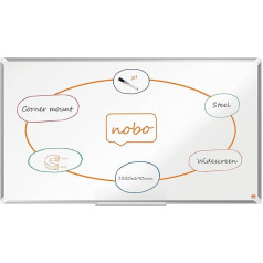 Nobo emaljas tāfele platekrāna formātā 69 x 122 cm Alumīnija rāmis Tradicionālais stūra stiprinājums Ietver pildspalvu paliktni Premium Plus White 1915367