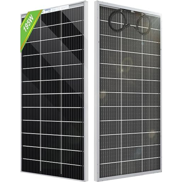 ECO-WORTHY Bifacial Solar Panel 195 W 18 V, monokristālu saules bateriju modulis 12 V akumulatoriem, fotoelementu, saules bateriju panelis 12 V, ideāli piemērots autofurgoniem, balkonu sistēmām, dārza nojumēm, laivām