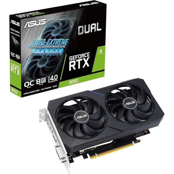 ASUS Dual GeForce RTX 3050 V2 OC Edition 8GB GDDR6 spēļu grafiskā karte (Nvidia RTX3050 V2, PCIe 4.0, HDMI 2.1, DisplayPort 1.4a, DUAL-RTX3050-O8G-V2)