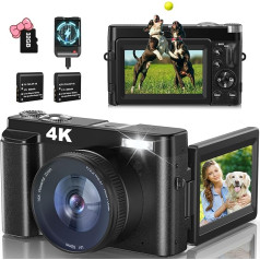 4K digitālā kamera 32G karte 48MP fotokamera ar lādētāju Kompaktā kamera 3 collu 180° Flip Screen Flash UV objektīvs Pašbildes kamera Pārnēsājama retro kamera Digitālā fotokamera Iesācēji Jaunieši Pusaudži