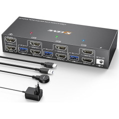 USB 3.0 HDMI KVM-переключатель 3 ПК 2 монитора, эмулятор EDID, расширенный дисплей 4K @ 60 Гц, HDMI 2.0, KVM-переключатель для двух мониторов 3 ПК с беспроводно