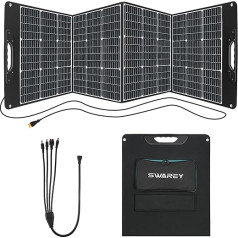 SWAREY Salokāms saules paneļa 200 W portatīvais saules panelis ar 18 V līdzstrāvas izejas jaudu, C tipa PD 18 W, USB QC 3.0, ETFE monokristālu saules paneļa ETFE elektrostacijai, saules ģeneratoram, kempingam, dārzam, klēpjdatoram,