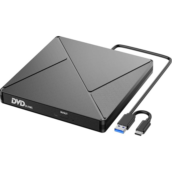 Išorinis CD DVD diskas, USB 3.0 ir USB-C CD/DVD išorinis diskas, CD DVD +/-RW ROM įrašymo įrenginys, optinis išorinis DVD diskas, skirtas nešiojamiesiems kompiuteriams, kompiuteriams, staliniams kompiuteriams, 