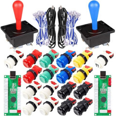 Fosiya 2 Player Arcade Game DIY Kits Ellipse Oval Happ Joystick Handle + 18x American Style Arcade Buttons (Includes 1P/2P Start Buttons)