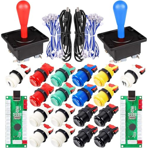 Fosiya 2 spēlētāju arkādes spēļu DIY komplekti Ellipse Oval Happ Joystick rokturis + 18x amerikāņu stila arkādes pogas (ietver 1P/2P starta pogas)