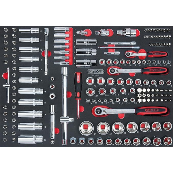 KS Tools 711.1011 175 detaļu komplekts 1/4 collas; 3/8 collas; 1/2 collas ligzdu/aprīkojuma piederumu komplekts