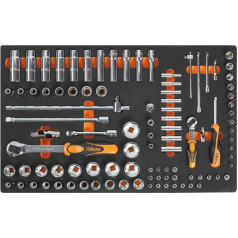 Beta M100 instrumentu komplekts putuplasta ieliktnī (98 gab.) Sešstūra atslēgas 1/2 collas, 1/4 collas, 3/8 collas, dažāda izmēra un pagarinātāji, reversējamais reverss 1/2 collas, 1/4 collas un daudz ko citu), melns/apelsīnu krāsā.