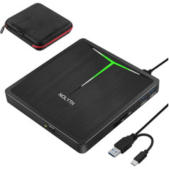 NOLYTH Внешний DVD-привод Внешний USB 3.0 Type-C CD/DVD +/-RW Burner с 2 слотами USB и SD/TF, портативный оптический привод CD Drive для ноутбука PC MacBook Windows 11/10 Mac OS