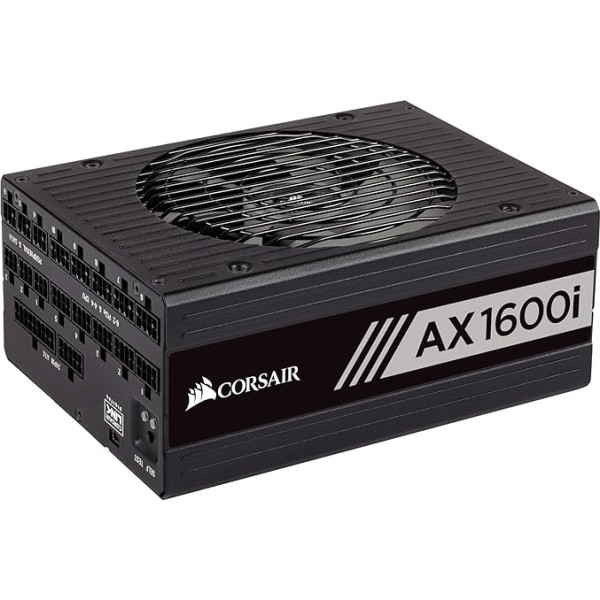 Corsair AX1600i digitālais datora barošanas bloks (pilnībā modulāra kabeļu vadība, 80 Plus Titanium, 1600 W, ES)