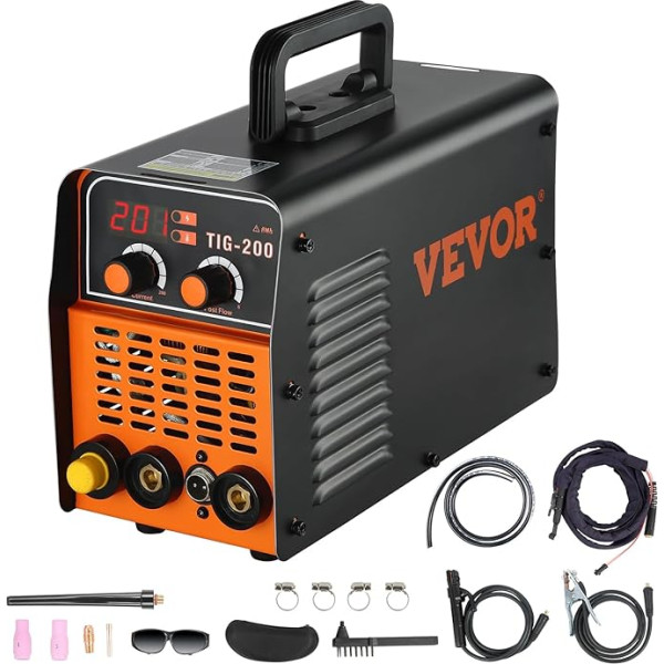 VEVOR TIG-200C TIG/MMA ARC kombinuotas suvirinimo aparatas inverteris 20-200A 40W 230V suvirinimo aparatas, 1-3,2 mm TIG elektrodai, 1-4 mm MMA elektrodai, IP21 vandeniui atsparus, automatinio išsijungimo funkcija